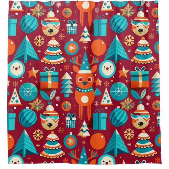 Festive illustration shower curtain (Front)