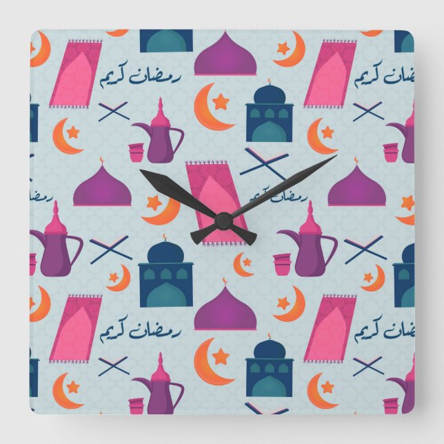 Festive Islamic Ramadan Design Square Wall Clock (Front)