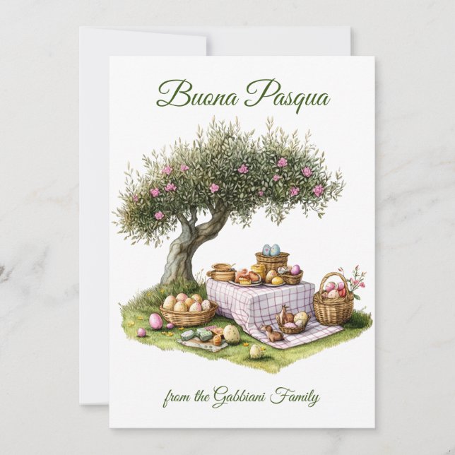 Festive Italian Easter Picnic Buona Pasqua  Holiday Card (Front)