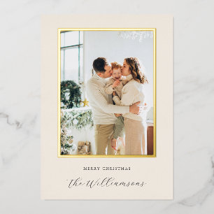 Festive Ivory Black Script Name Christmas Photo