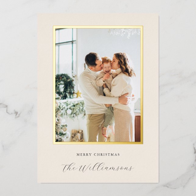 Festive Ivory Black Script Name Christmas Photo (Front)