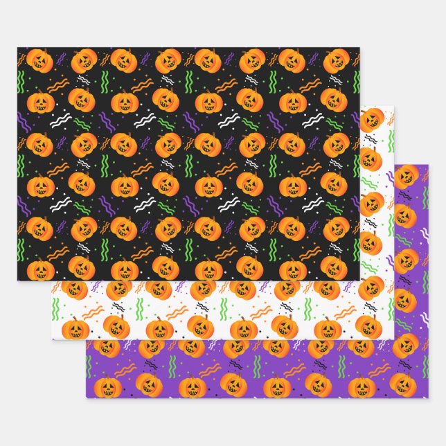 Festive Jack-o'-lantern Halloween  Wrapping Paper Sheet (Set)