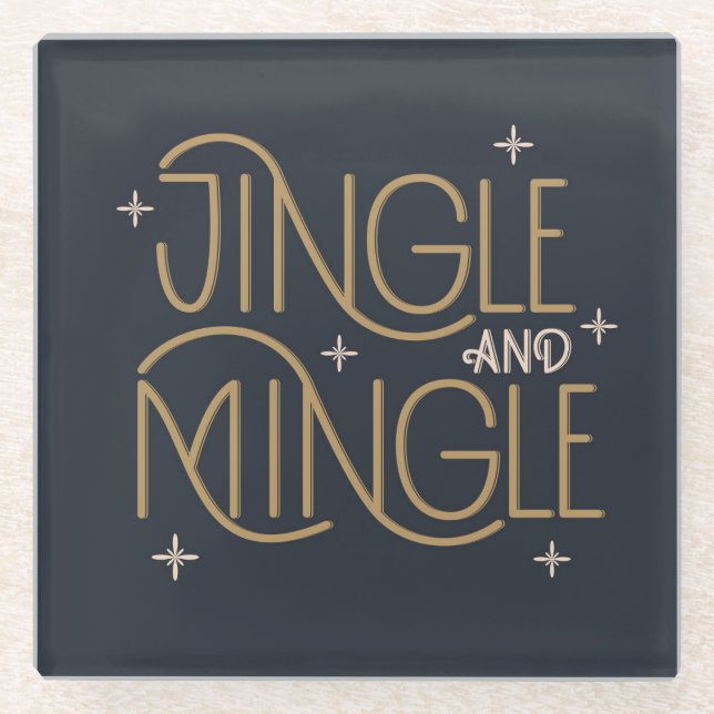 Festive Jingle and Mingle Holiday Design Glass Coaster (Front)