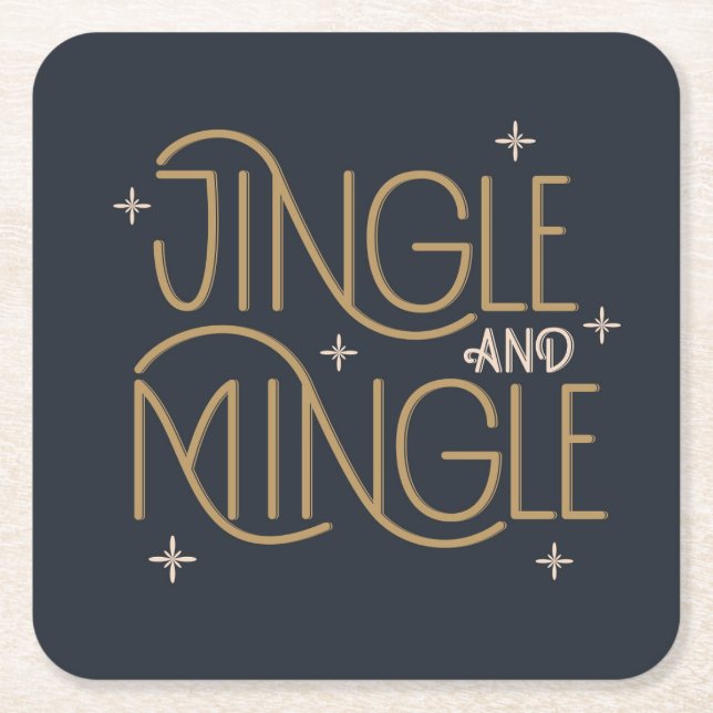 Festive Jingle and Mingle Holiday Design Square Paper Coaster (Front)