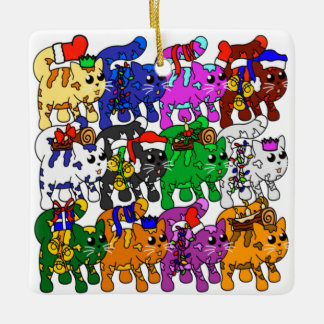 Festive Jolly Meowy Christmas Cats Ceramic Ornament