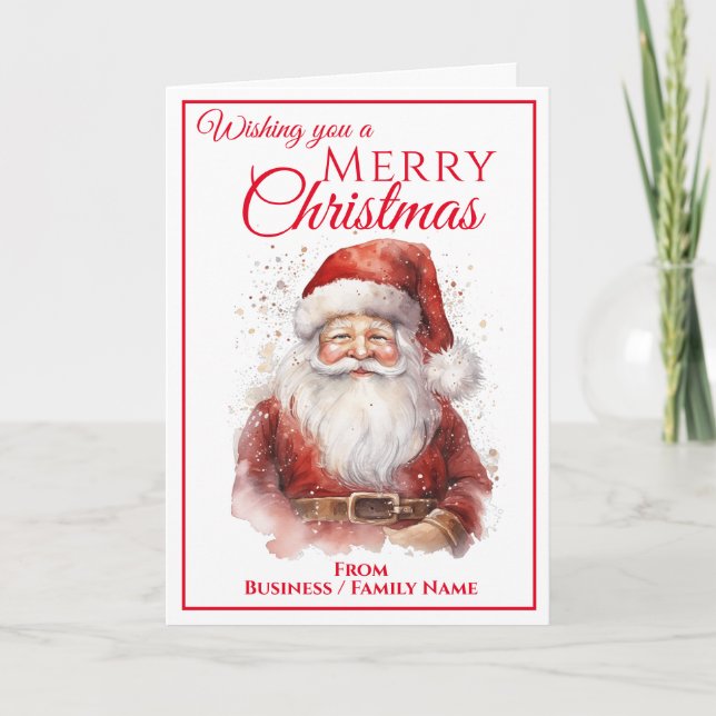 Festive Jolly Santa Merry Christmas Business Holiday Card (Front)