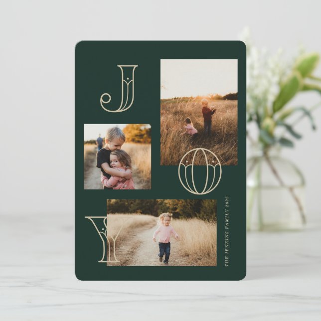 Festive Joy 3-Photo Christmas Card (Standing Front)