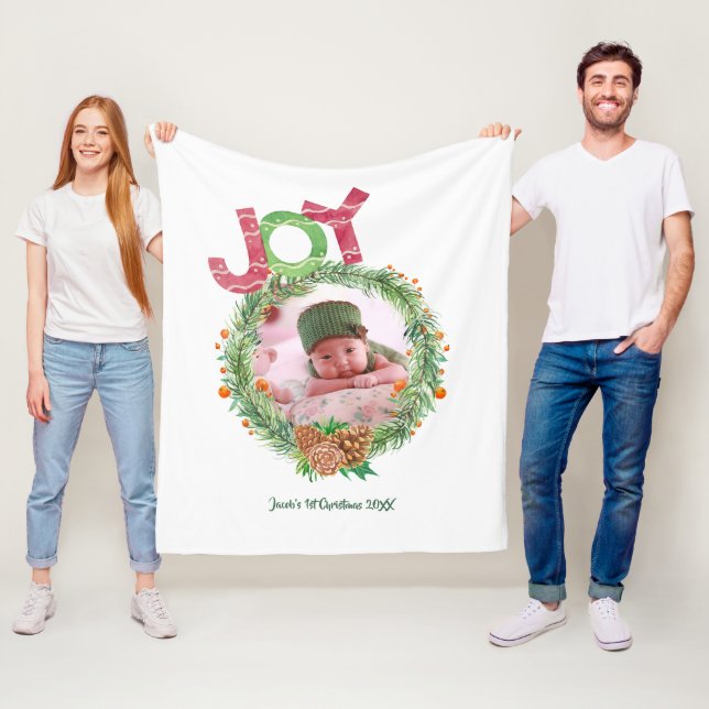 Festive JOY Baby's First Christmas PHOTO Fleece Blanket (In Situ)