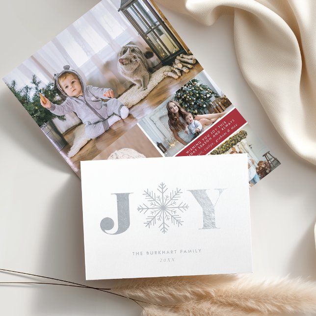 Festive Joy | Christmas Photo Collage Silver Foil Card (Creator Uploaded)