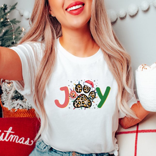 Festive Joy Leopard Print Paw Christmas T-Shirt (Creator Uploaded)