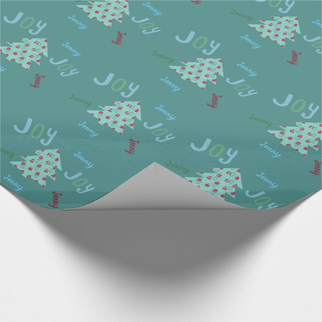 Festive JOY | Named Turquoise Christmas Gift Wraps Wrapping Paper (Corner)