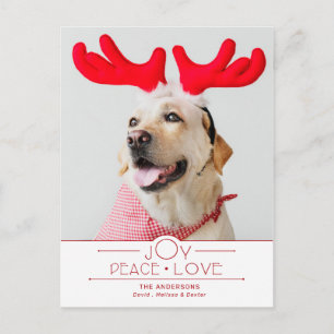 Festive Joy Peace Love Red Plaid Photo Postcard