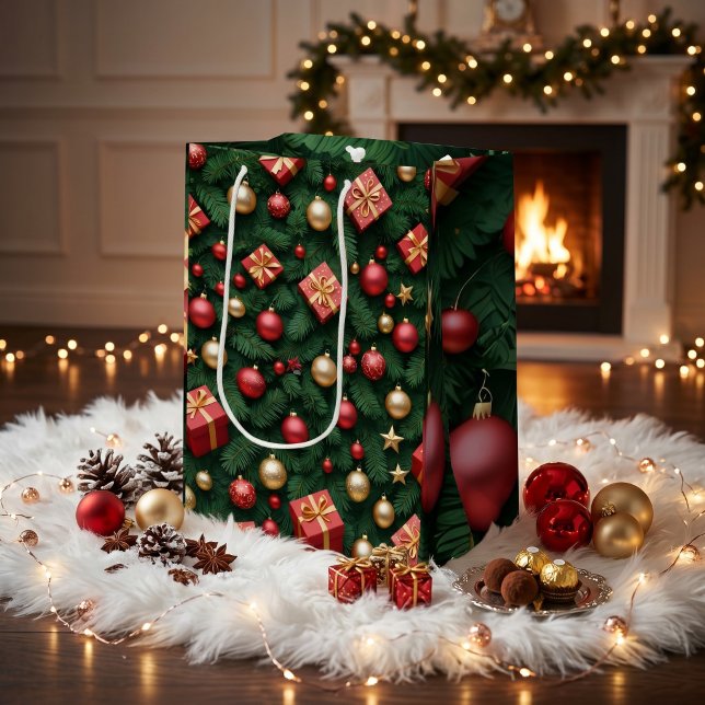 "Festive Joy — Red & Gold Christmas Magic" Medium Gift Bag (Creator Uploaded)