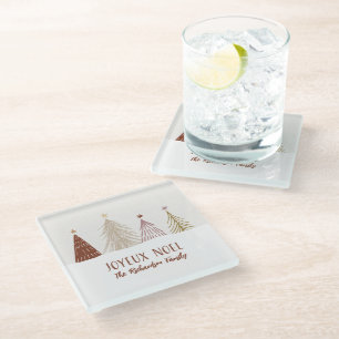 Festive Joyeux Noel Christmas Holiday Family Decor Glass Coaster