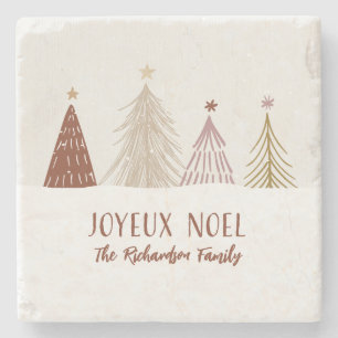Festive Joyeux Noel Christmas Holiday Family Stone Coaster