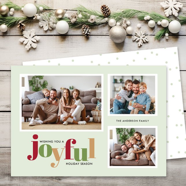 Festive Joyful 3 Photo Christmas Holiday Card (Creator Uploaded)