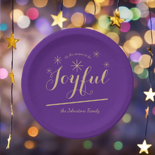 Festive Joyful Family Name Chic Stylish Christmas  Paper Plate