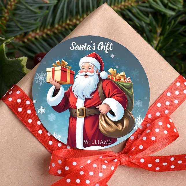Festive Joyful Santa’s Gift Christmas Holiday Classic Round Sticker (Creator Uploaded)