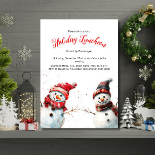 Festive joyful Snowman Holiday Luncheon Invitation