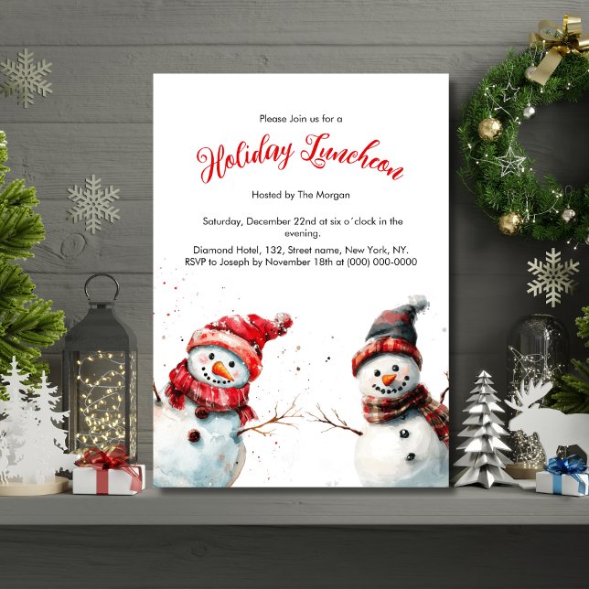 Festive joyful Snowman Holiday Luncheon Invitation (Creator Uploaded)