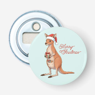 Festive Kangaroo With Santa Hat Christmas Holidays Bottle Opener