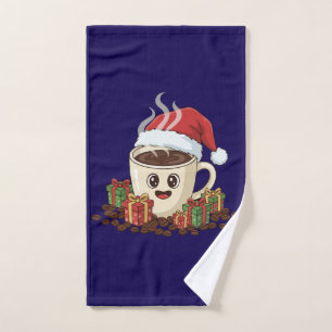 Festive Kawaii Christmas Coffee Santa Hat Bath Towel Set