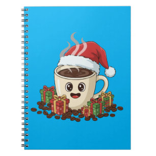 Festive Kawaii Christmas Coffee Santa Hat Notebook