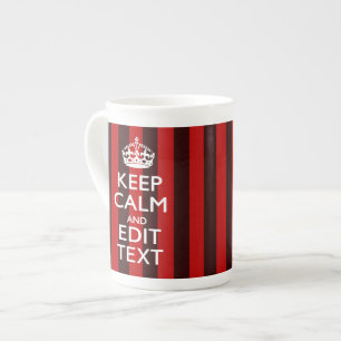 Festive Keep Calm Your Text on Red Stripes Bone China Mug