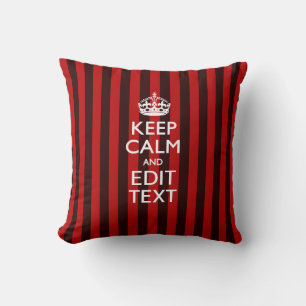 Festive Keep Calm Your Text on Red Stripes Cushion