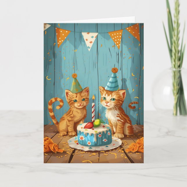 Festive Kitten Party Greeting Card (Front)
