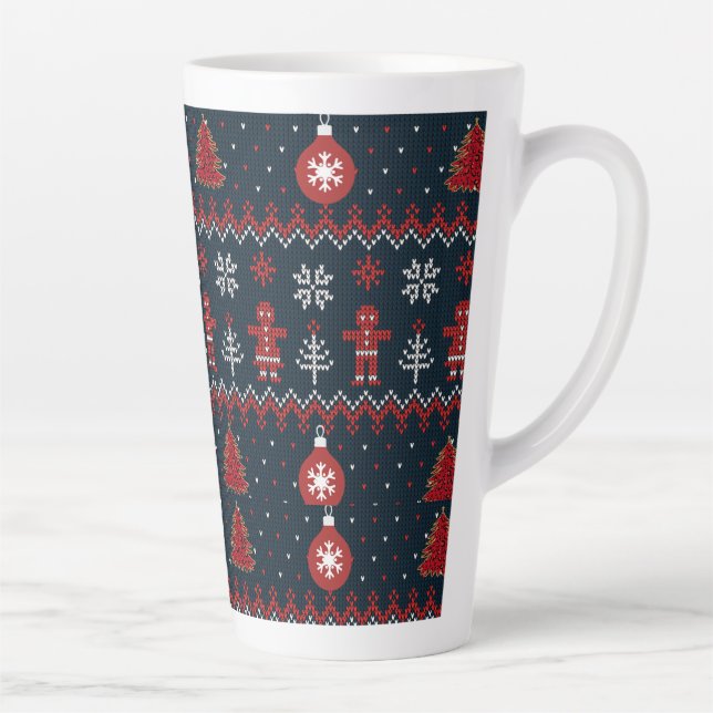 Festive knitted ginger bread and snow flakes  latte mug (Right)