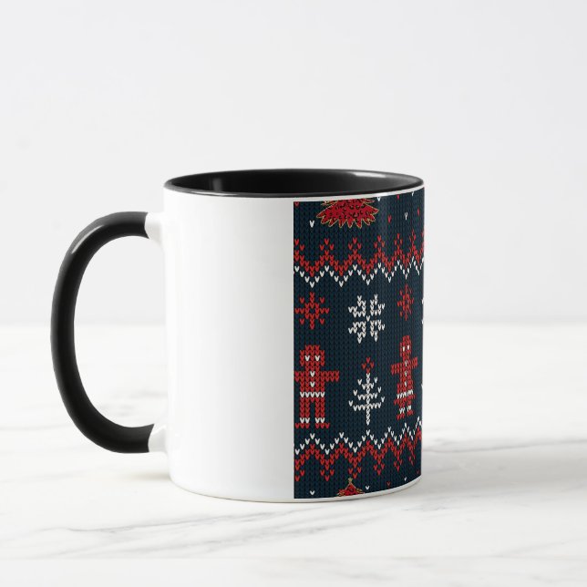 Festive knitted ginger bread snow flakes  mug (Left)