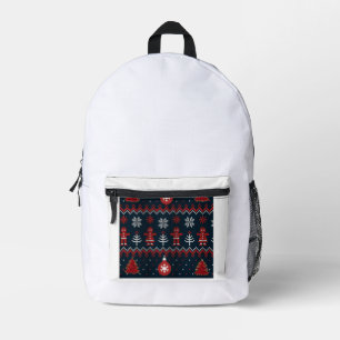 Festive knitted gingerbread snowflake pattern printed backpack