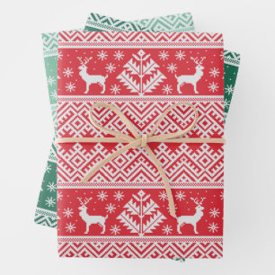 Festive Knitted Pattern Christmas Wrapping Paper Sheet