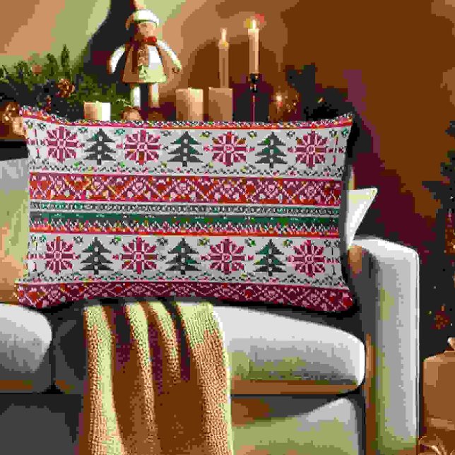 Festive Knitted-Pattern  with Stars  Lumbar Cushion (Creator Uploaded)