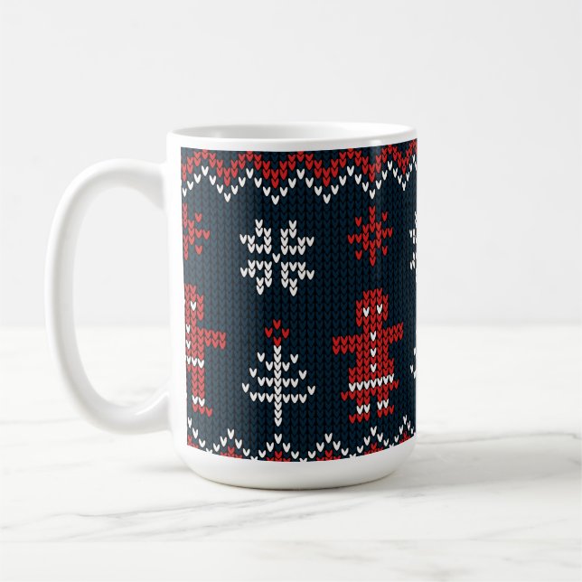 Festive Knitted Snowflakes gingerbread pattern  Coffee Mug (Left)