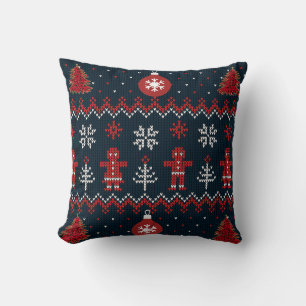 Festive Knitted Snowflakes gingerbread pattern Cushion