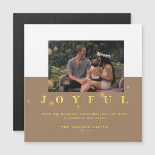 Festive Kraft and Gold Joyful Photo Christmas