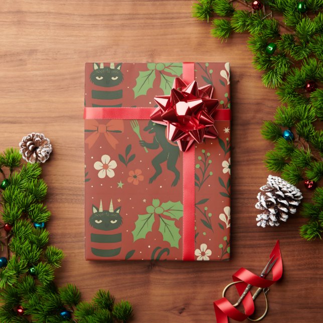 Festive Krampus Pattern Wrapping Paper (Holiday Gift)