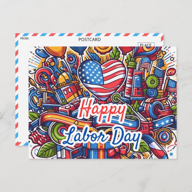 Festive Labour Day Celebration Postcard (Front/Back)