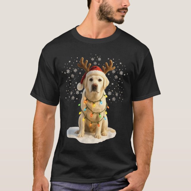 Festive Labrador Christmas Lights Holiday Pet Humo T-Shirt (Front)