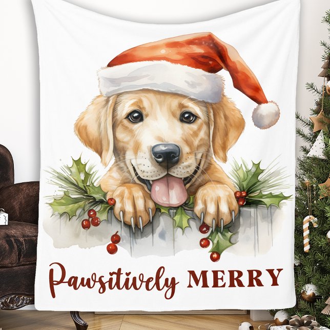 Festive Labrador Retriever Puppy Dog Christmas  Fleece Blanket (Creator Uploaded)