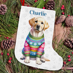 Festive Labrador Retriever Puppy Dog Yellow Lab Small Christmas Stocking