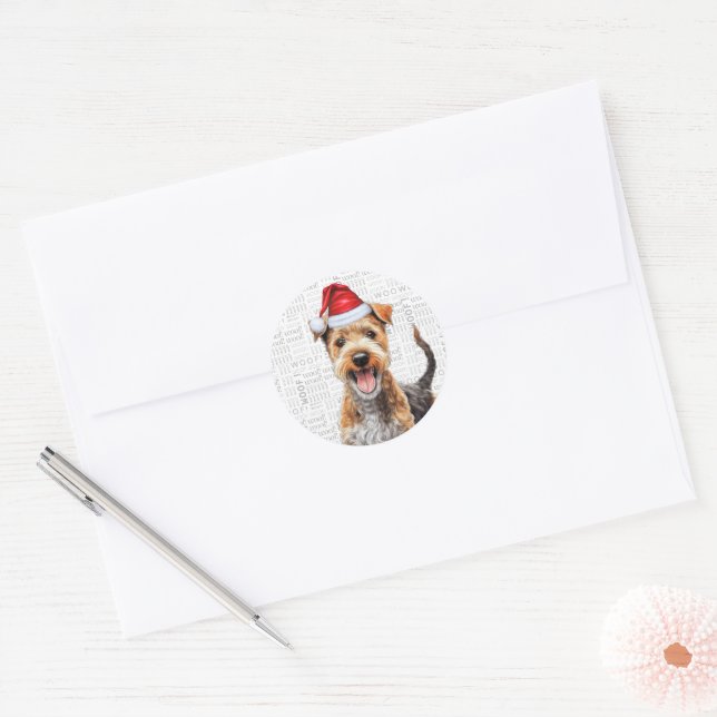 Festive Lakeland Terrier Woof Word Art Christmas Classic Round Sticker (Envelope)