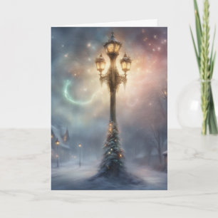 Festive Lamp post on a snowy night Christmas Card