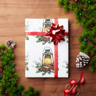 Festive Lantern Nestled in Holly – Seasonal Glow  Wrapping Paper