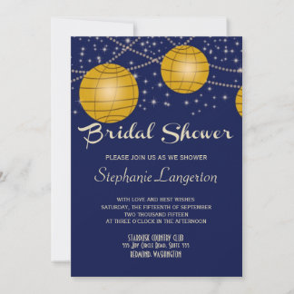 Festive Lanterns with Dark Blue & Amber Yellow Invitation