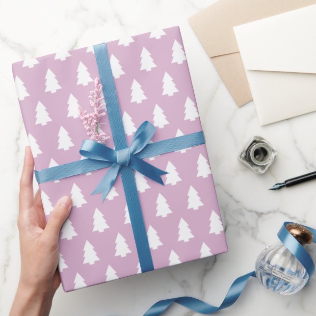 Festive Lavender White Christmas Tree pattern Wrapping Paper (Gifting)