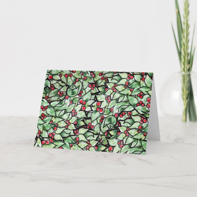 Festive leaf Christmas watercolor painting Holiday Card (Front)