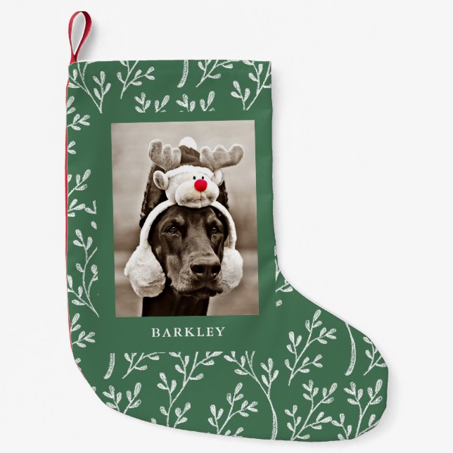 Festive Leaves | Green Holiday Photo Small Christmas Stocking (Front)